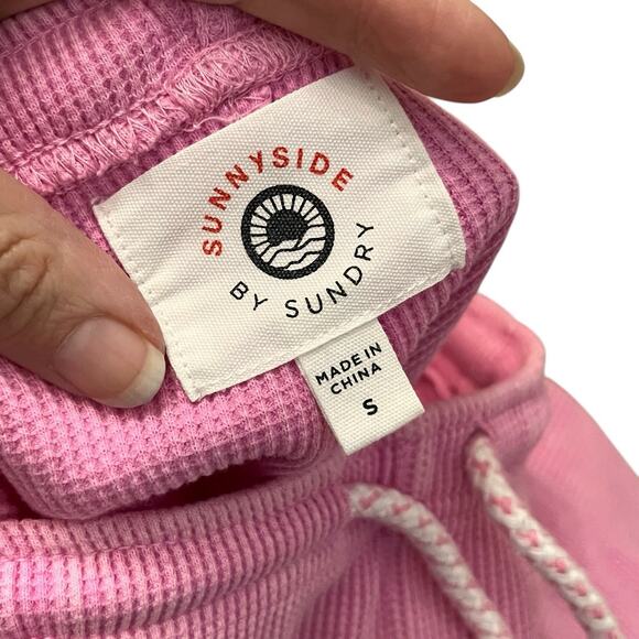 Sunnyside By Sundry Waffle Knit Joggers Small Pink Casual Loungewear Cozy Cotton - Picture 4 of 8